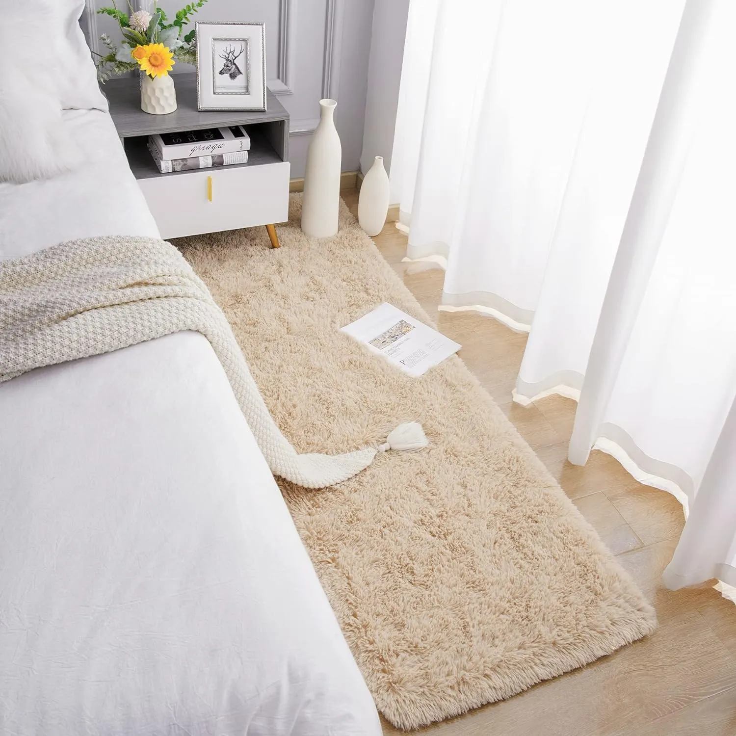 Chicrug Soft Runner Rug for Bedroom Living Room Plush Fluffy Rug 2x6 Feet, Shag Furry Runner Carpet Non Shedding for Nursery Children Kids Girls Room Home Decorative, Khaki