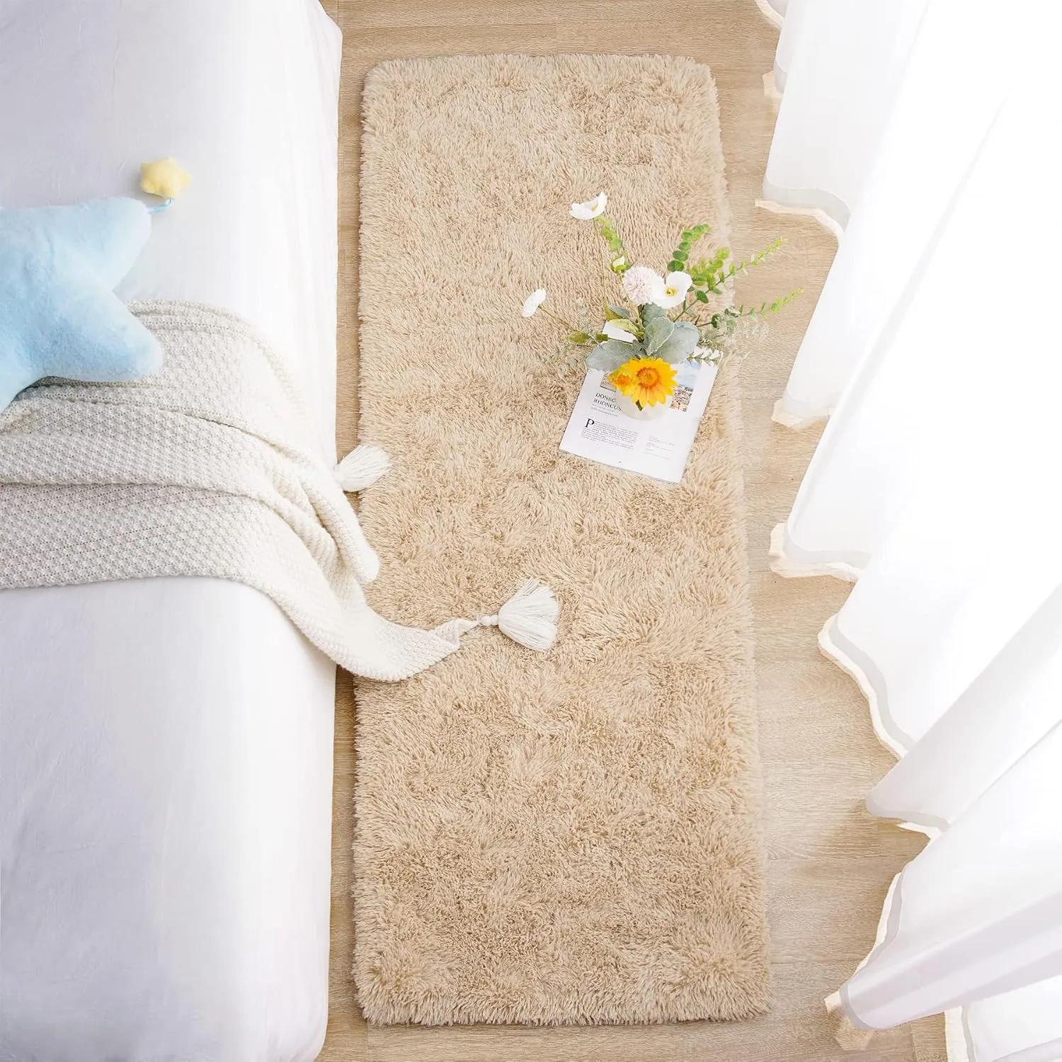 Chicrug Soft Runner Rug for Bedroom Living Room Plush Fluffy Rug 2x6 Feet, Shag Furry Runner Carpet Non Shedding for Nursery Children Kids Girls Room Home Decorative, Khaki