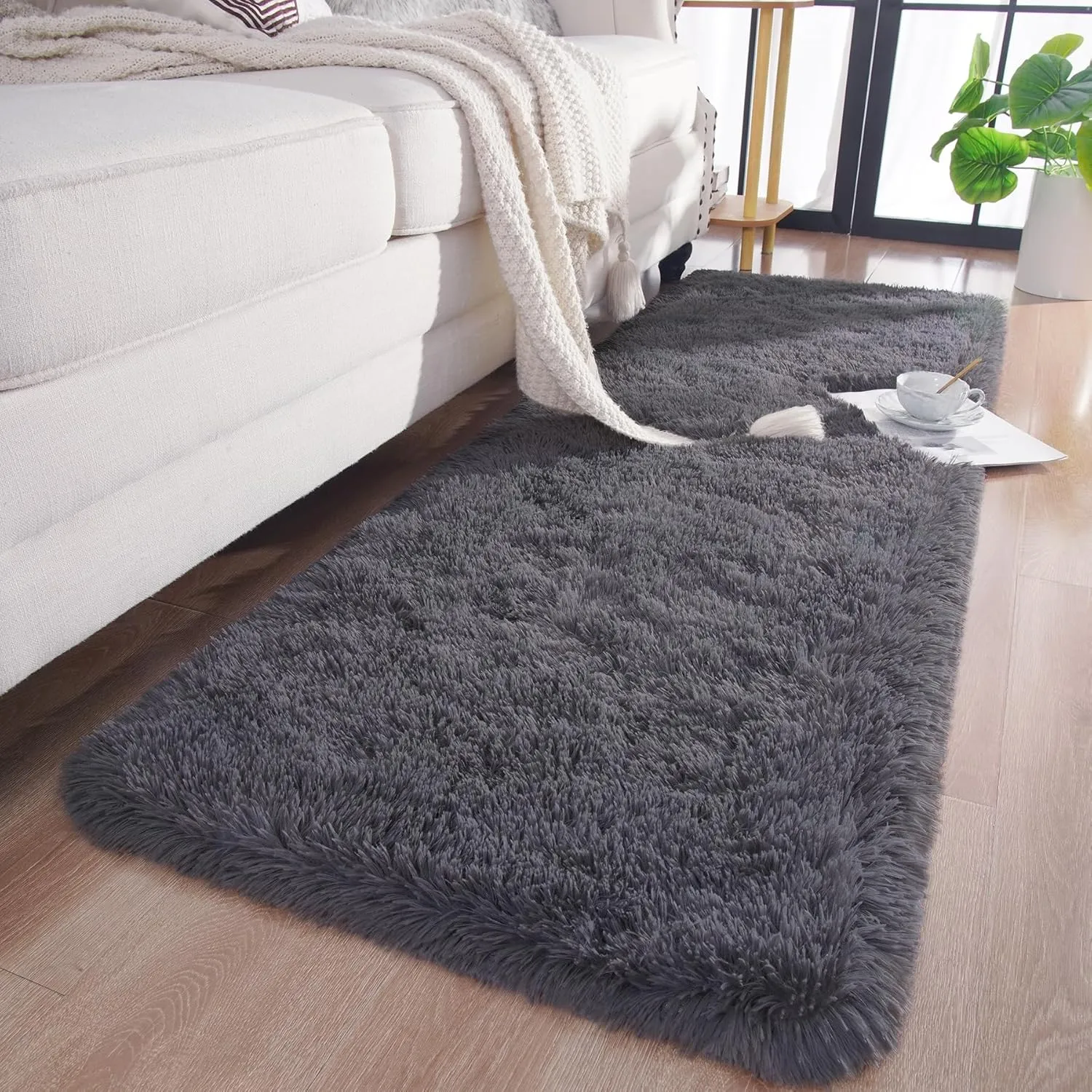 Chicrug Soft Runner Rugs for Bedroom Living Room Plush Fluffy Rugs 2x6 Feet, Shag Furry Area Rug Carpet Non Shedding for Nursery Children Kids Girls Room Home Decorative,Coal Grey