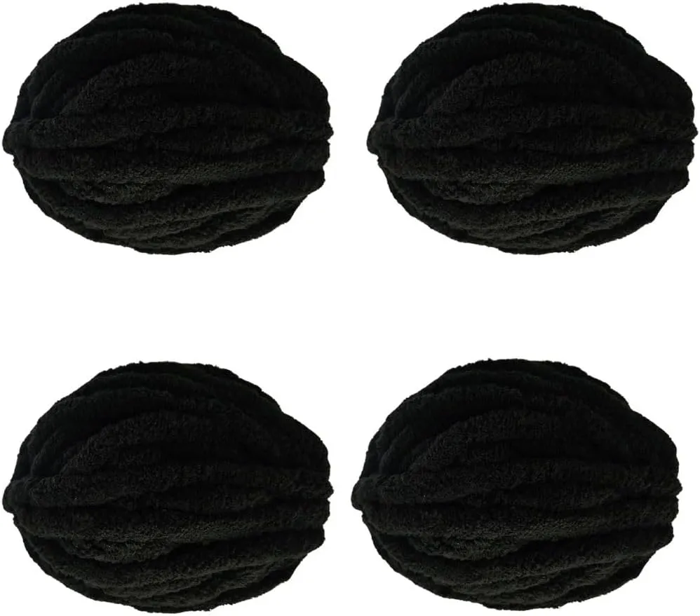Chunky Yarn No7 Thick Yarn, 250 Grams 32 Yards (Black, Pack of 4)