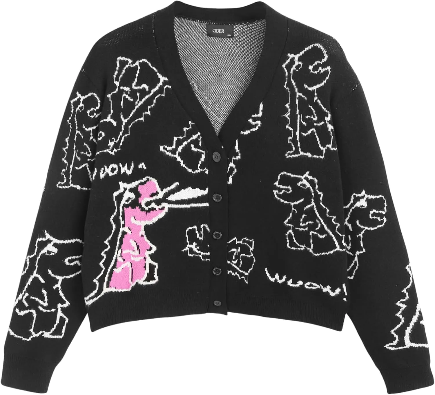 CIDER Women’s Dinosaur Cardigan Graphic Streetwear Cute Patterned Preppy Sweater