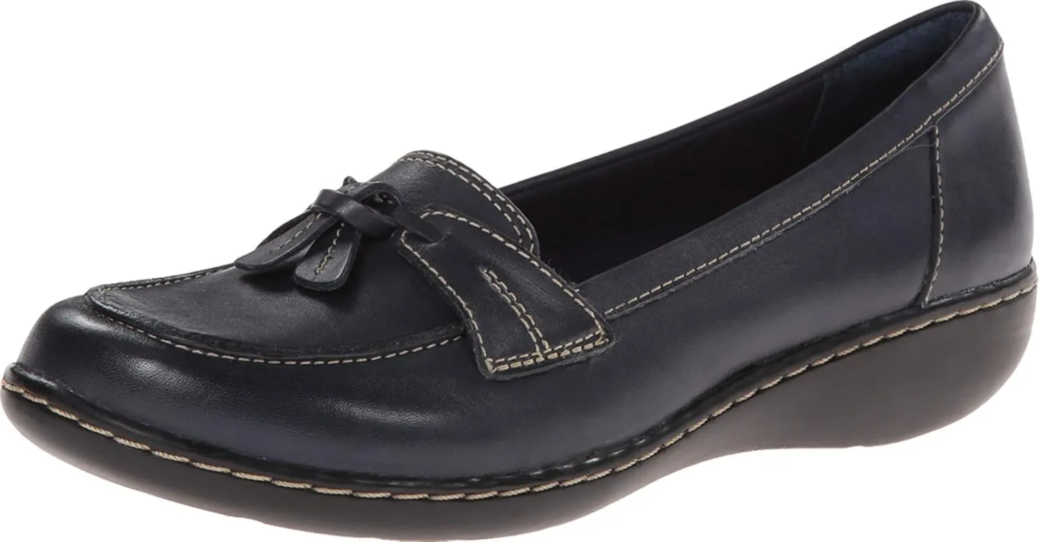 Clarks womens Ashland Bubble Slip On Loafer, Navy, 6 X-Wide US
