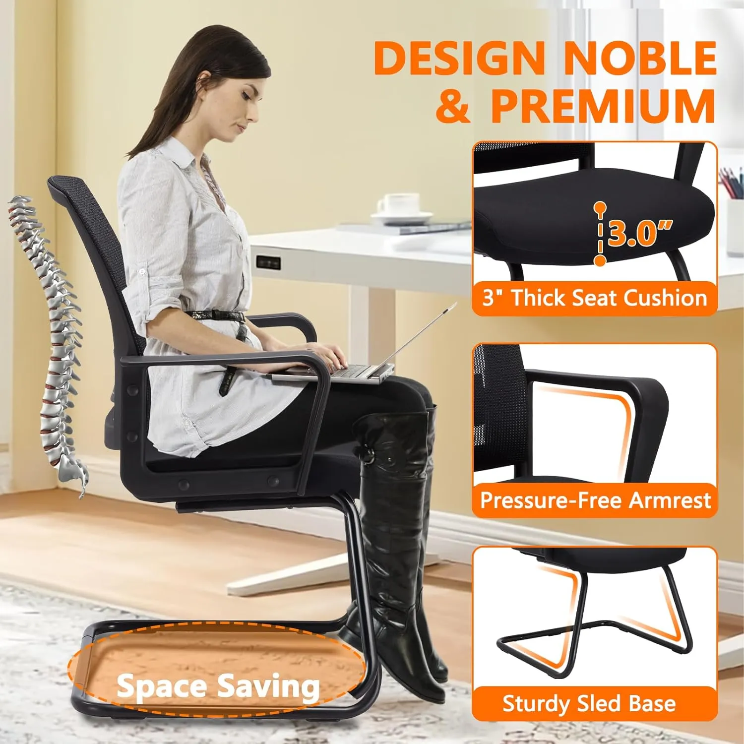 CLATINA Office Guest Chair with Lumbar Support and Mid Back Mesh Space Air Grid Series for Reception Conference Room 4 Pack