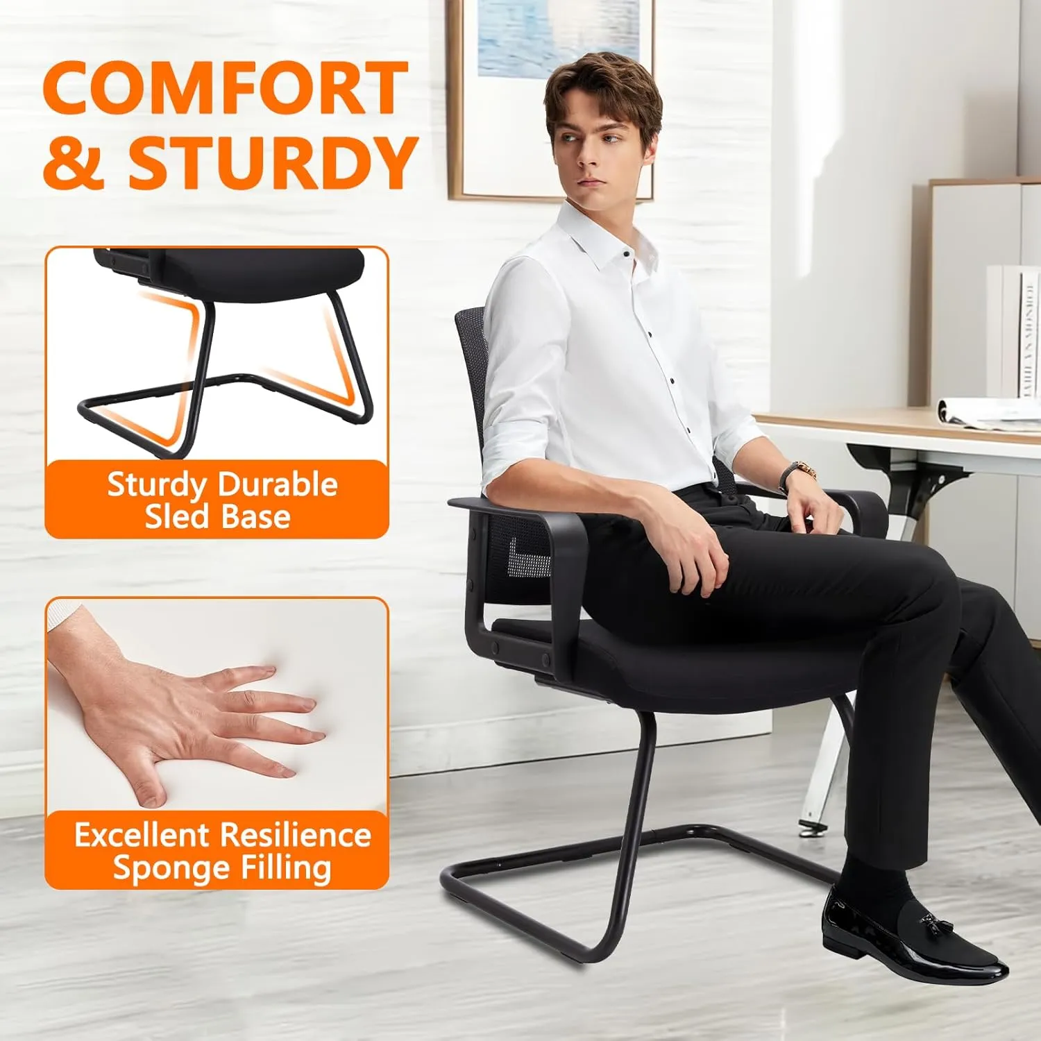 CLATINA Office Guest Chair with Lumbar Support and Mid Back Mesh Space Air Grid Series for Reception Conference Room 4 Pack