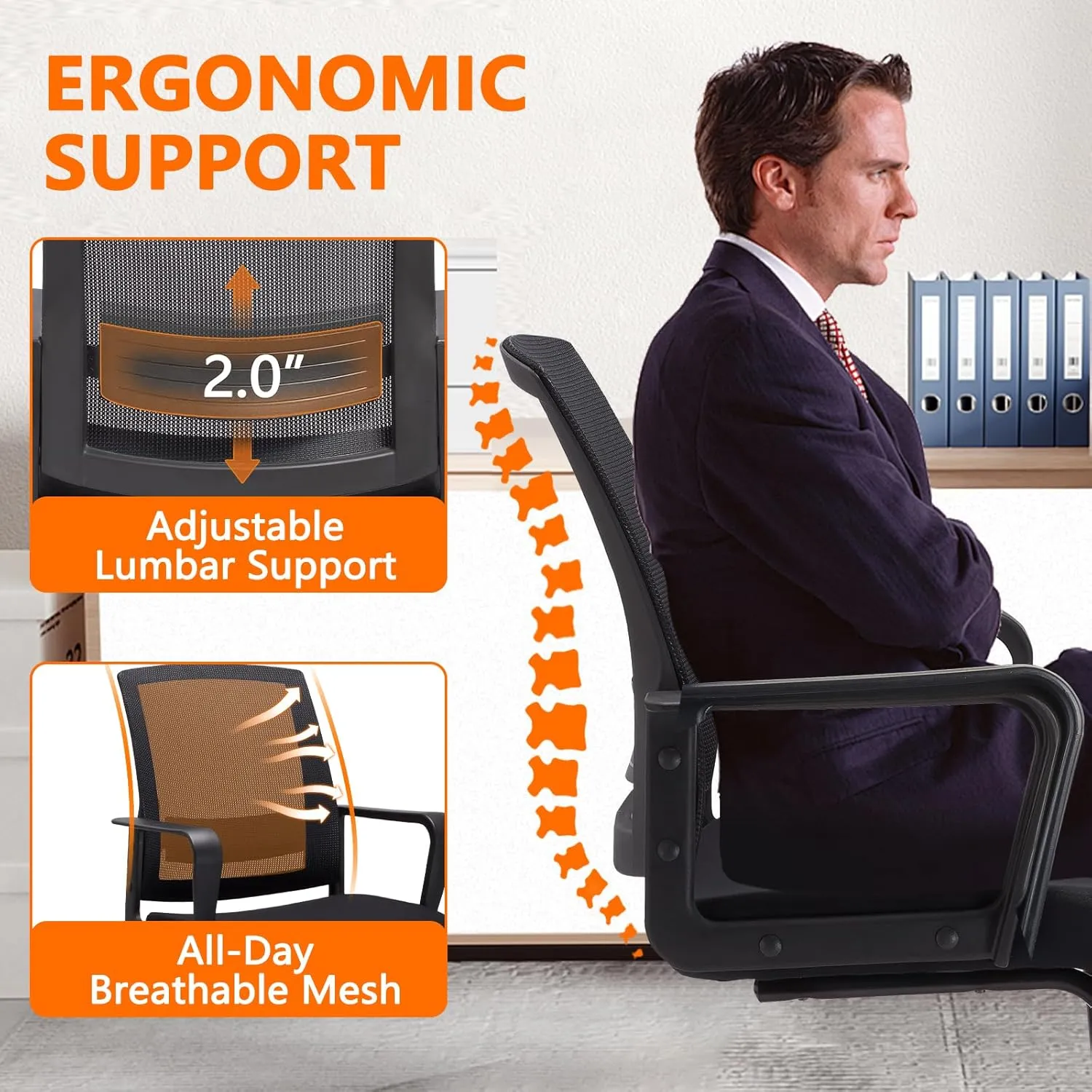 CLATINA Office Guest Chair with Lumbar Support and Mid Back Mesh Space Air Grid Series for Reception Conference Room 4 Pack