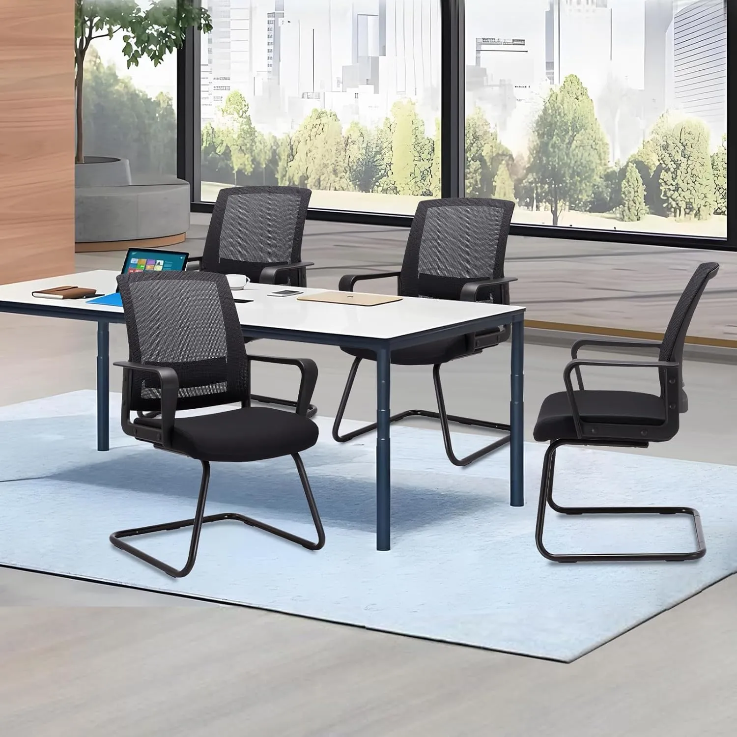 CLATINA Office Guest Chair with Lumbar Support and Mid Back Mesh Space Air Grid Series for Reception Conference Room 4 Pack