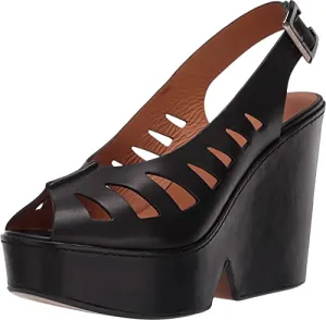 Clergerie Paris Womens Diane Leather Wedge Sandals Black 6.5 Medium (B,M)