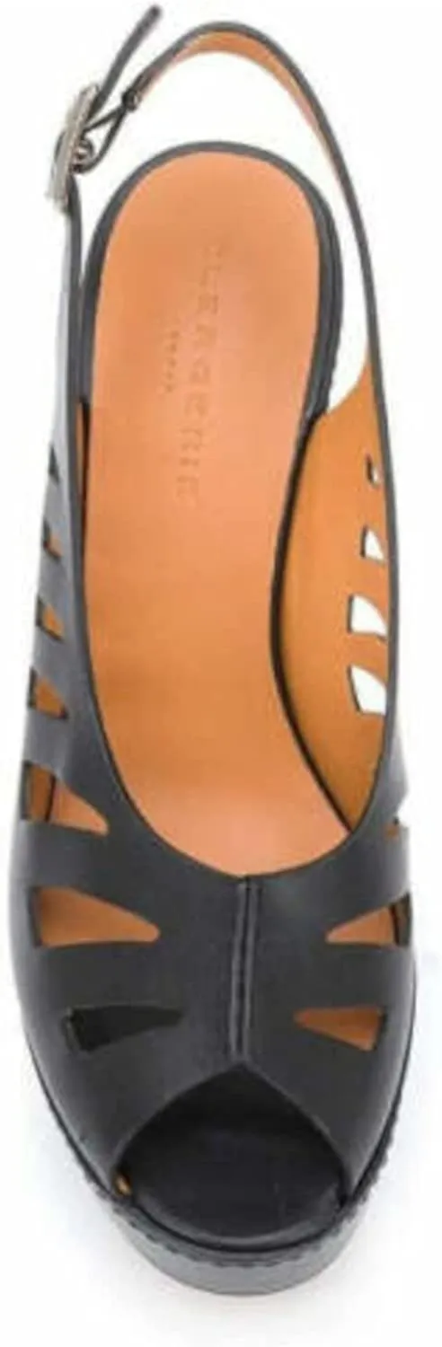 Clergerie Paris Womens Diane Leather Wedge Sandals Black 6.5 Medium (B,M)