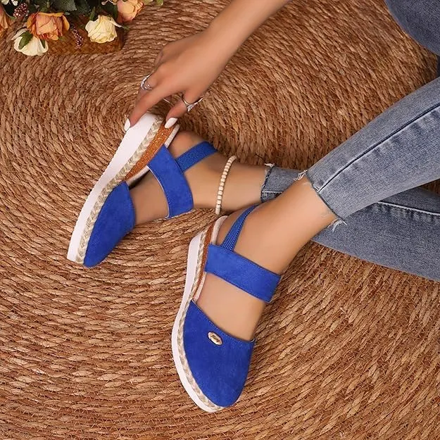 Closed Toe Wedges for Women,Women's Wide Width Espadrilles Platform Wedge Slingback Summer Dressy Sandals Comfortable Slip On Summer Casual Shoes