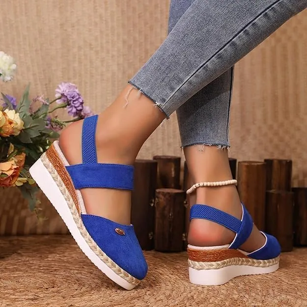 Closed Toe Wedges for Women,Women's Wide Width Espadrilles Platform Wedge Slingback Summer Dressy Sandals Comfortable Slip On Summer Casual Shoes