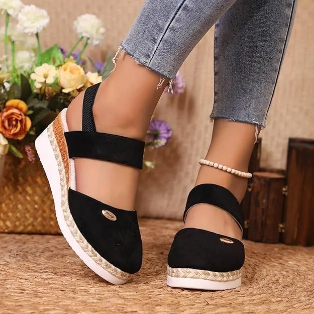 Closed Toe Wedges for Women,Women's Wide Width Espadrilles Platform Wedge Slingback Summer Dressy Sandals Comfortable Slip On Summer Casual Shoes