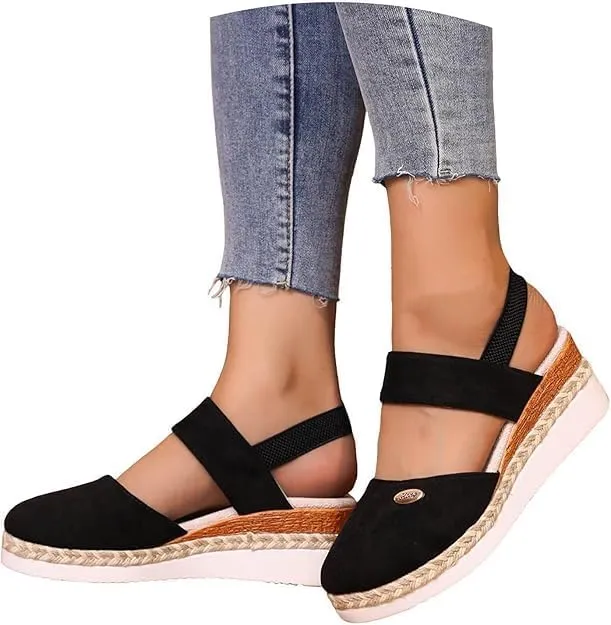Closed Toe Wedges for Women,Women's Wide Width Espadrilles Platform Wedge Slingback Summer Dressy Sandals Comfortable Slip On Summer Casual Shoes