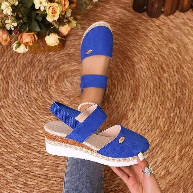 Closed Toe Wedges for Women,Women's Wide Width Espadrilles Platform Wedge Slingback Summer Dressy Sandals Comfortable Slip On Summer Casual Shoes
