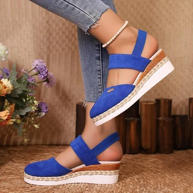Closed Toe Wedges for Women,Women's Wide Width Espadrilles Platform Wedge Slingback Summer Dressy Sandals Comfortable Slip On Summer Casual Shoes