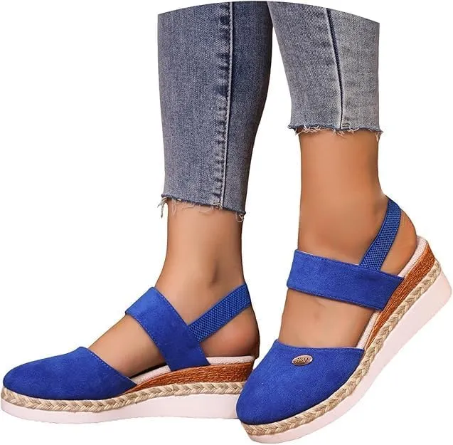 Closed Toe Wedges for Women,Women's Wide Width Espadrilles Platform Wedge Slingback Summer Dressy Sandals Comfortable Slip On Summer Casual Shoes
