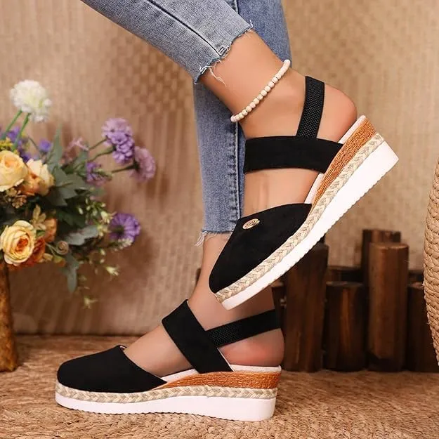 Closed Toe Wedges for Women,Women's Wide Width Espadrilles Platform Wedge Slingback Summer Dressy Sandals Comfortable Slip On Summer Casual Shoes