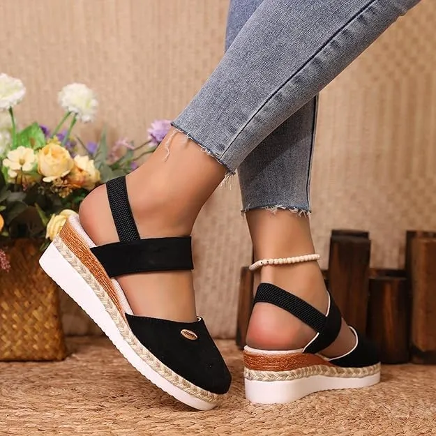 Closed Toe Wedges for Women,Women's Wide Width Espadrilles Platform Wedge Slingback Summer Dressy Sandals Comfortable Slip On Summer Casual Shoes