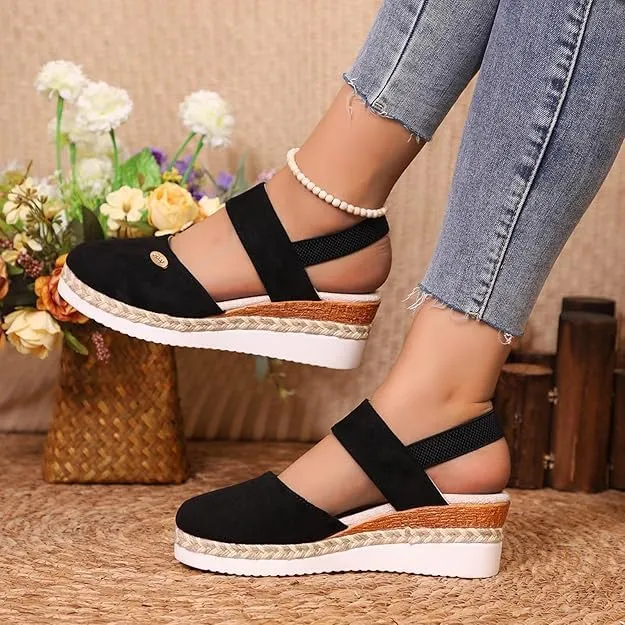 Closed Toe Wedges for Women,Women's Wide Width Espadrilles Platform Wedge Slingback Summer Dressy Sandals Comfortable Slip On Summer Casual Shoes
