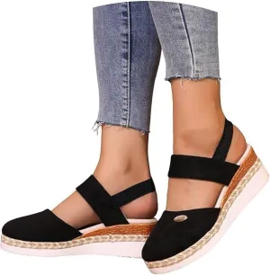 Closed Toe Wedges for Women,Women's Wide Width Espadrilles Platform Wedge Slingback Summer Dressy Sandals Comfortable Slip On Summer Casual Shoes