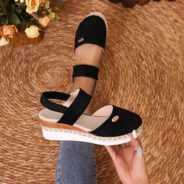 Closed Toe Wedges for Women,Women's Wide Width Espadrilles Platform Wedge Slingback Summer Dressy Sandals Comfortable Slip On Summer Casual Shoes