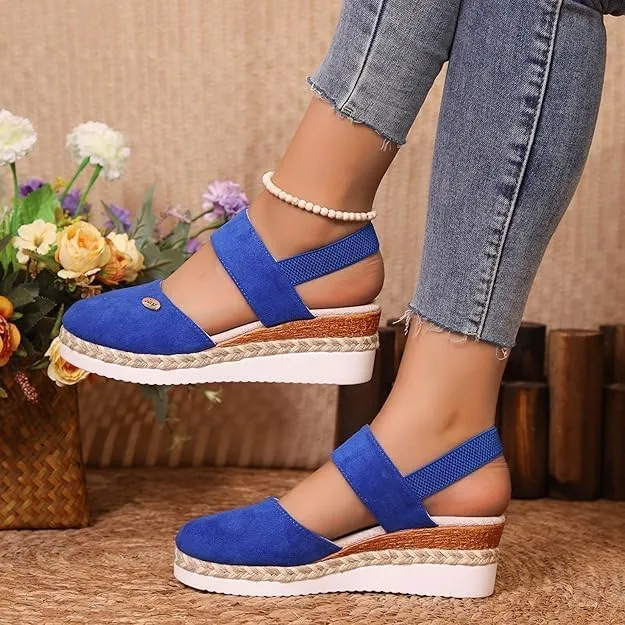 Closed Toe Wedges for Women,Women's Wide Width Espadrilles Platform Wedge Slingback Summer Dressy Sandals Comfortable Slip On Summer Casual Shoes