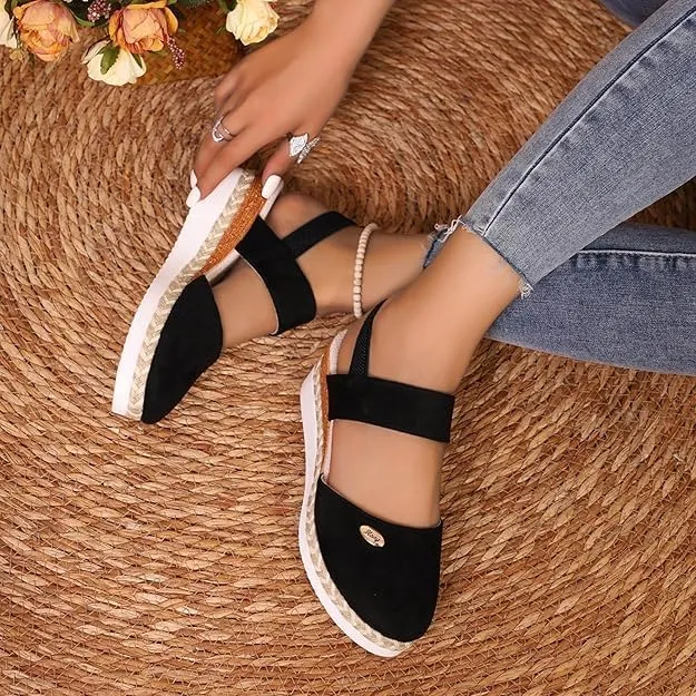 Closed Toe Wedges for Women,Women's Wide Width Espadrilles Platform Wedge Slingback Summer Dressy Sandals Comfortable Slip On Summer Casual Shoes