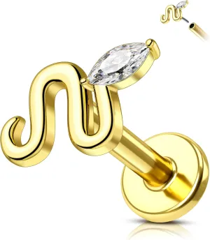 COCHARM 14K Real Gold Threadless Snake Helix Flat Conch Earring Stud Flat Back 16g Cartilage Earring Yellow Gold Push Pin Cartilage Piercing 8mm 6mm Conch Piercing Jewelry