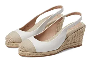 Cole Haan Cloudfeel Espadrille Wedge Slingback 80 mm White Leather Natural Linen 7 B (M)