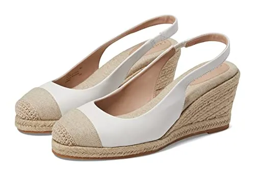 Cole Haan Cloudfeel Espadrille Wedge Slingback 80 mm White Leather Natural Linen 7 B (M)
