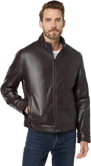 Cole Haan Signature Men's Zip Front Faux Leather Moto Jacket