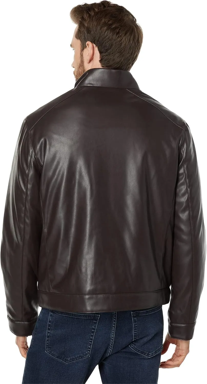 Cole Haan Signature Men's Zip Front Faux Leather Moto Jacket