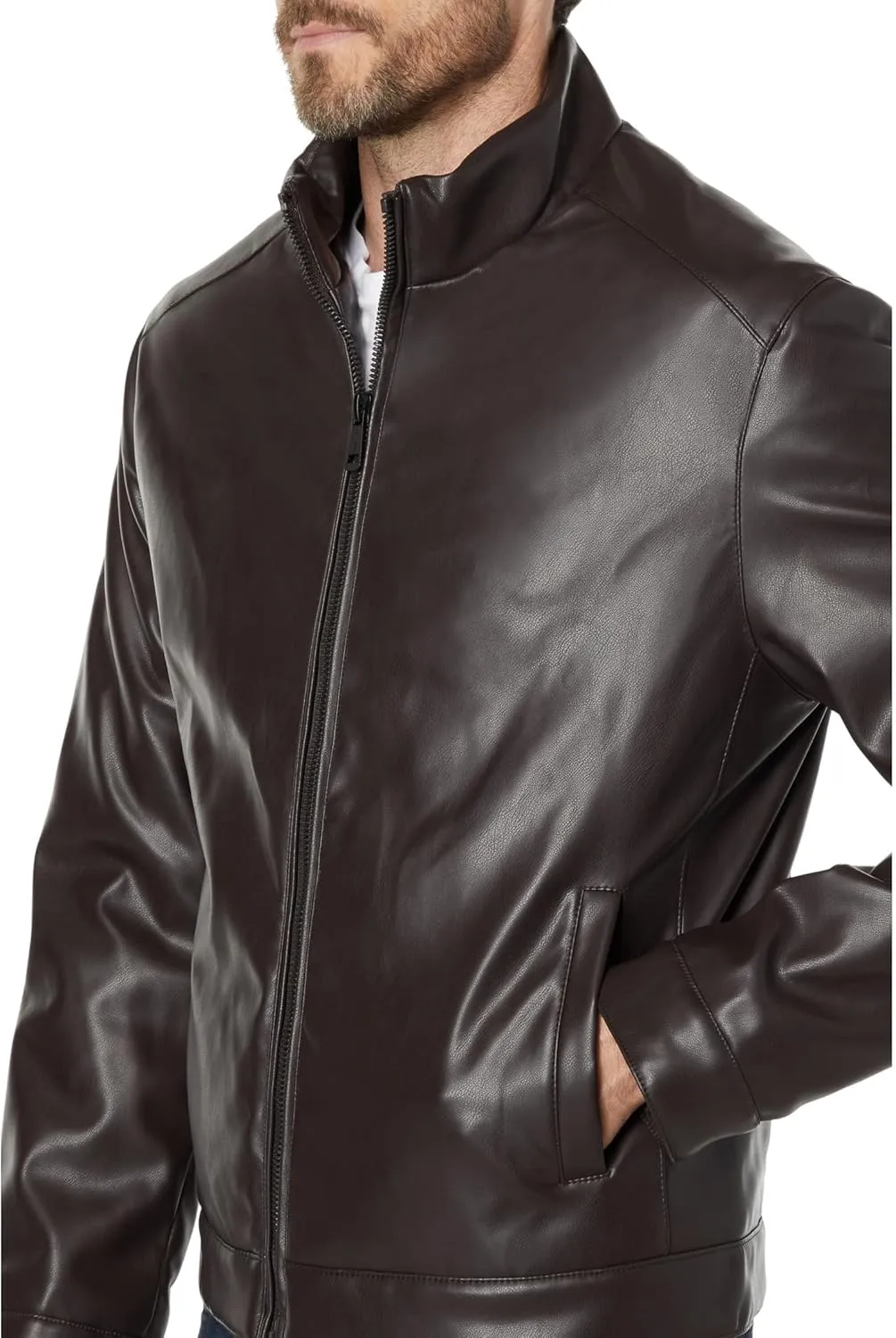 Cole Haan Signature Men's Zip Front Faux Leather Moto Jacket
