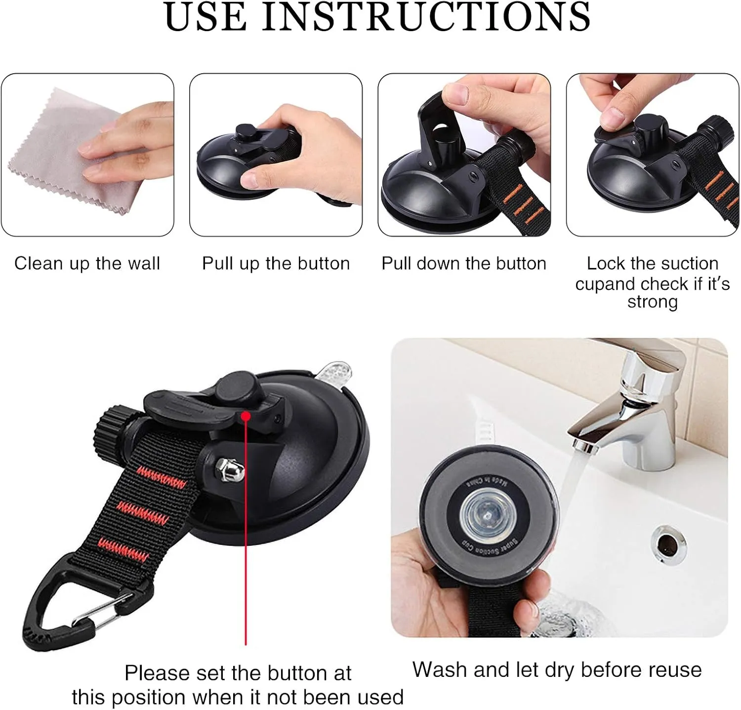 CONBOLA Suction Cup Hooks Heavy Duty 4 Pieces Car Camping Essentials Upgraded Tie Down Suction Cup Camper Accessories with Securing Hook Strong Power for RV Boat Window Glass Camping Trap.(4 pcs)