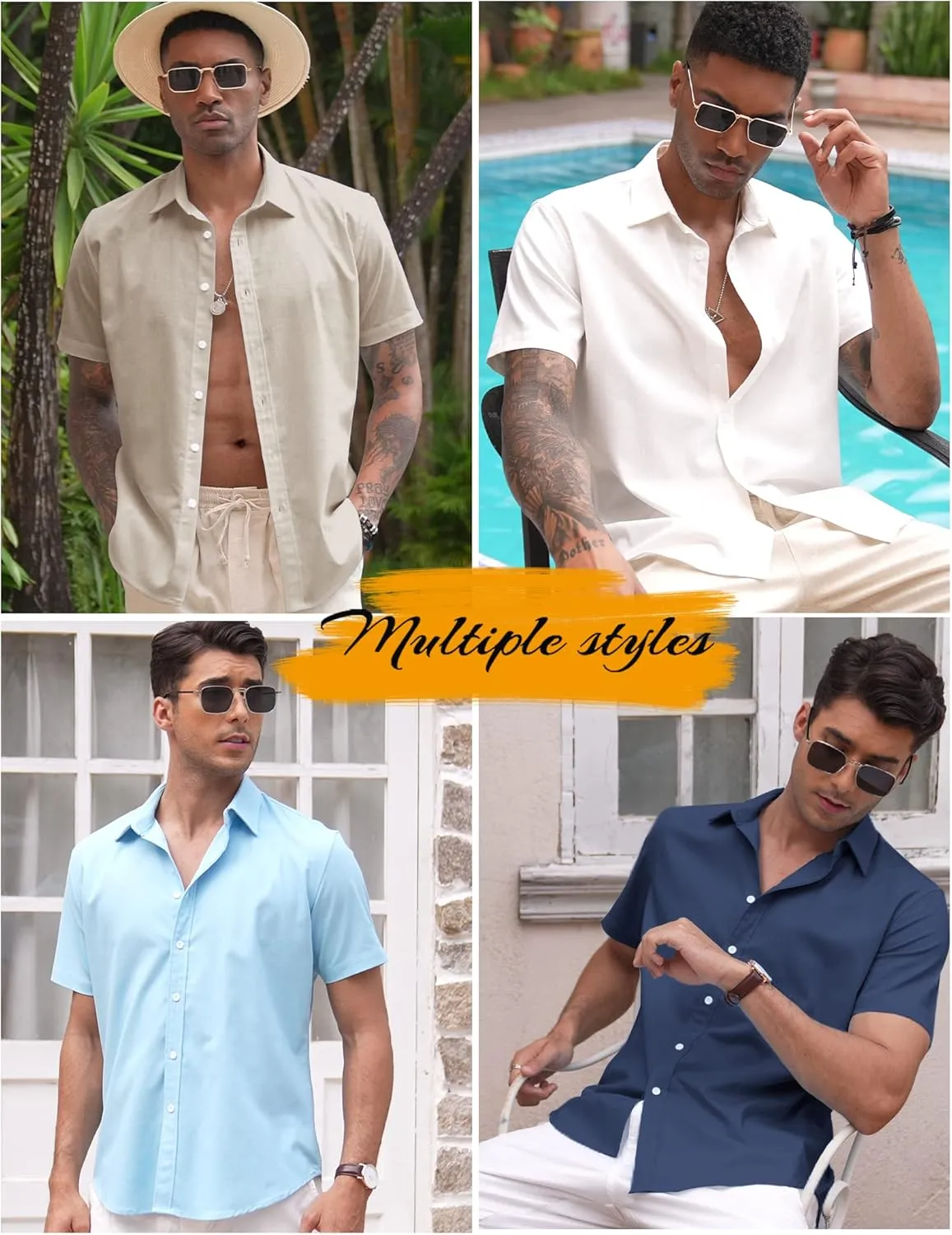 COOFANDY Men's Linen Casual Short Sleeve Shirt Button Down Summer Beach Wedding Shirts