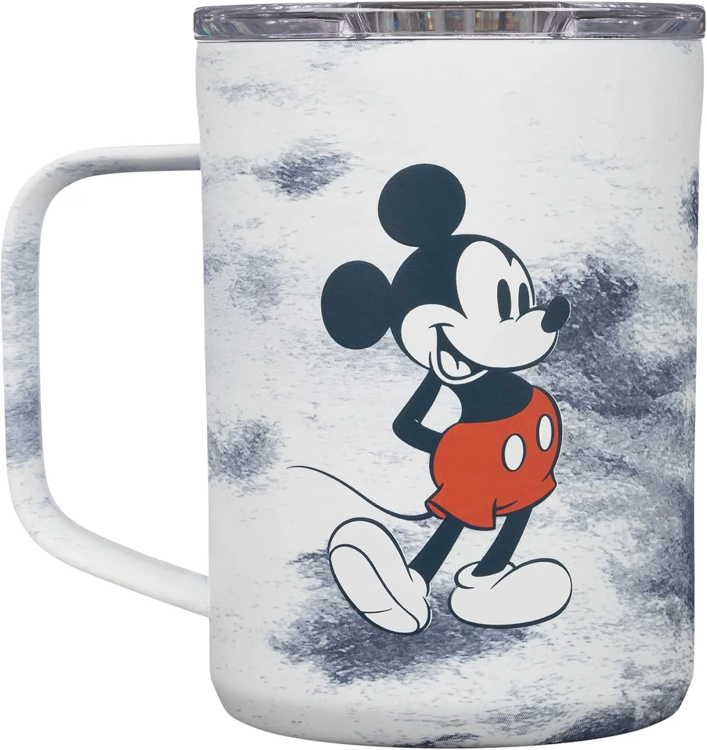 Corkcicle Disney 16 Ounce Coffee Mug Triple Insulated Stainless Steel Cup with Clear Lid and Silicone Bottom for Hot Drinks, Mickey Tie Dye