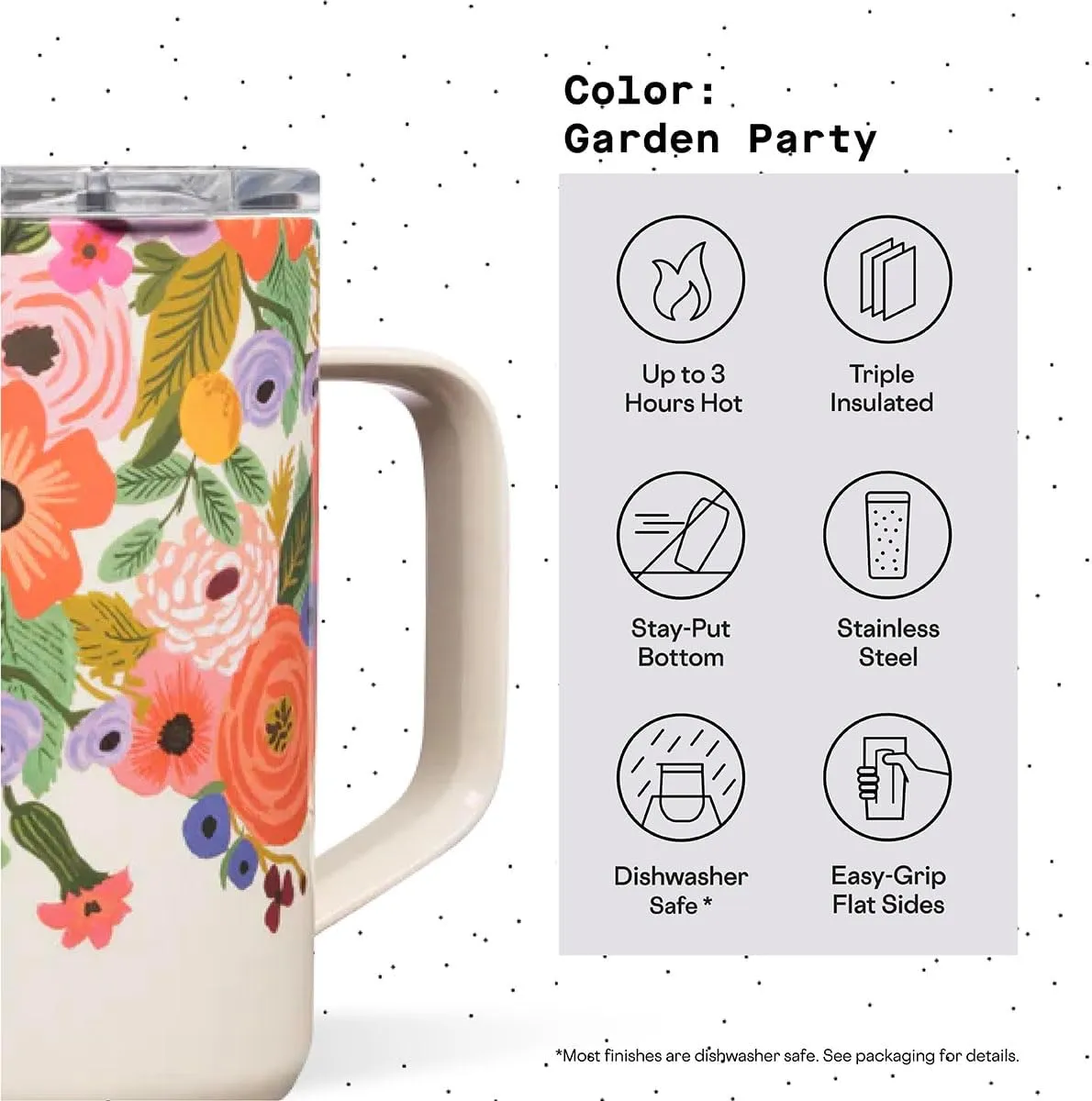Corkcicle x Rifle Paper Co. Triple Insulated Coffee Mug with Lid and Handle, Garden Party, 16 oz – Stainless Steel Travel Mug Keeps Beverages Hot for 3  Hours – Non-Slip, Easy-Grip, Spill-Resistant