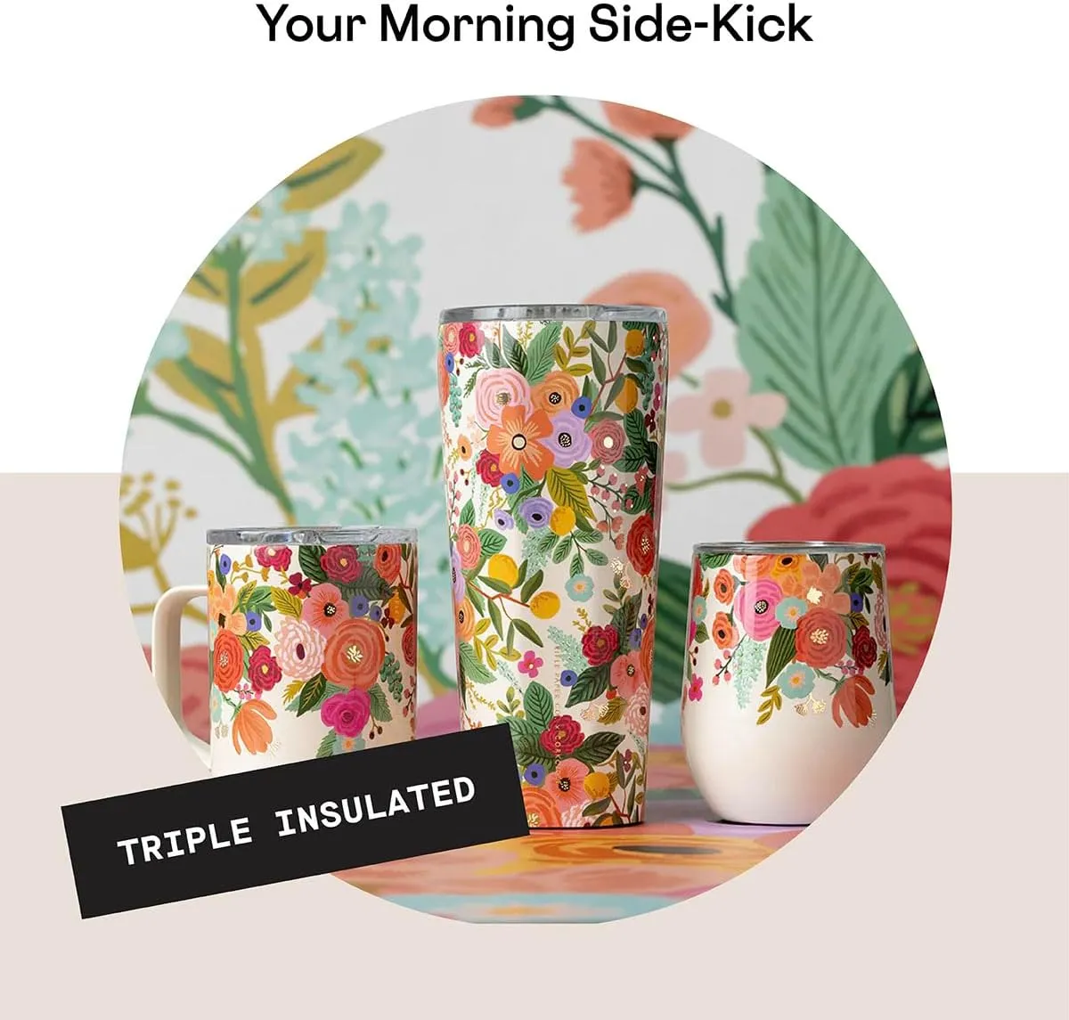 Corkcicle x Rifle Paper Co. Triple Insulated Coffee Mug with Lid and Handle, Garden Party, 16 oz – Stainless Steel Travel Mug Keeps Beverages Hot for 3  Hours – Non-Slip, Easy-Grip, Spill-Resistant
