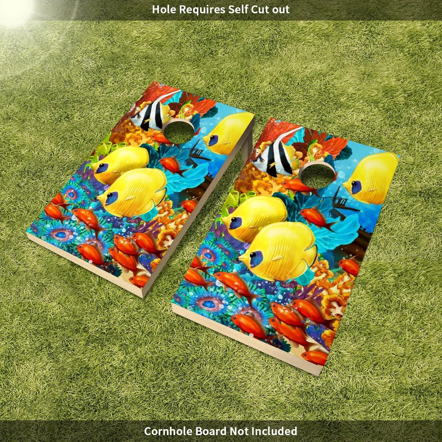 Cornhole Board Wraps Fish 阿7 Cornhole Skins for Boards,3ft x 2ft Skin Decal Vinyl Wrap for Cornhole Game Board Bag Toss (2xpcs.)