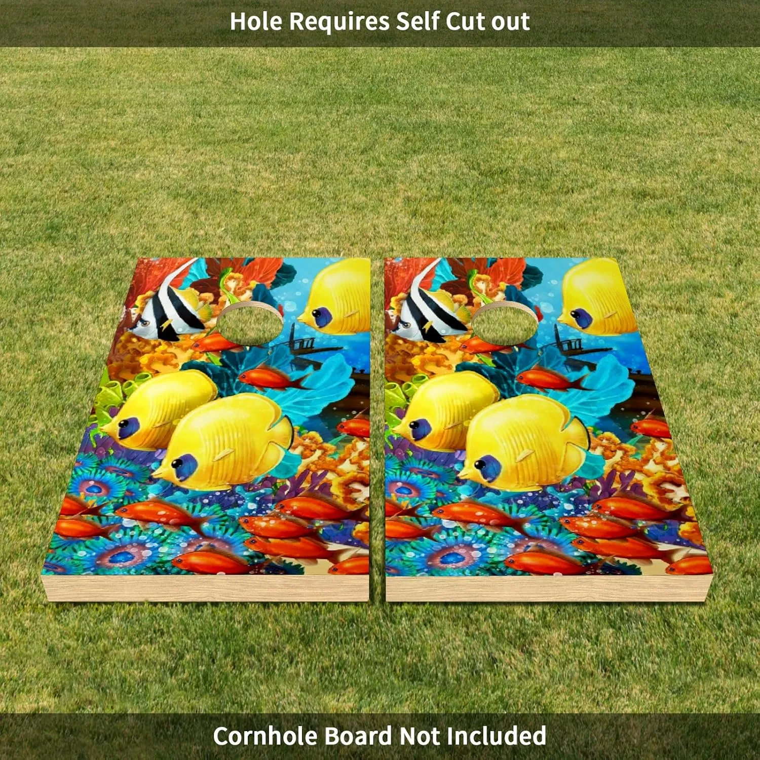 Cornhole Board Wraps Fish 阿7 Cornhole Skins for Boards,3ft x 2ft Skin Decal Vinyl Wrap for Cornhole Game Board Bag Toss (2xpcs.)