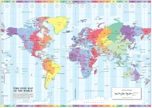 Cosmographics: Time Zone Wall Map of the World - Compact - 22.25" x 15.75" - Paper