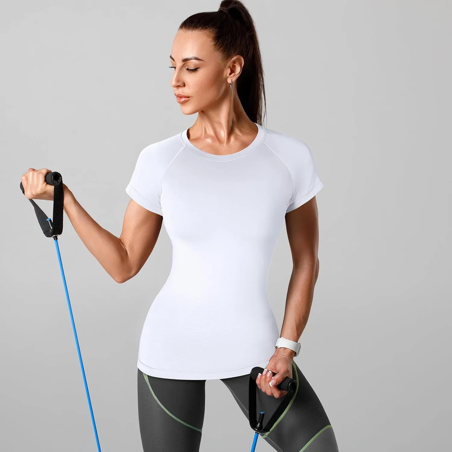 Coume 4 Pack Women's Compression Shirts Dry Fit Long/Short Sleeve Workout T-Shirt Athletic Top Baselayer Sport Yoga Gym Gear