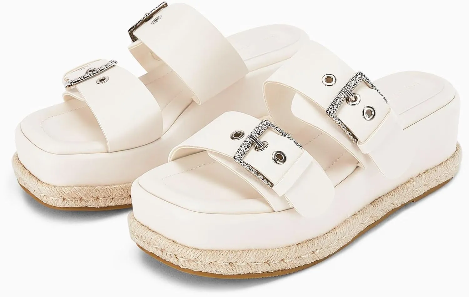 Coutgo Women's Platform Sandals, Adjustable Buckle Slides, Slip on Open Toe Espadrille Summer Shoes