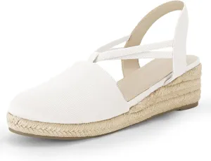 Coutgo Women's Platform Wedge Espadrille Sandals Slingback Slip on Closed Toe Strap Shoes