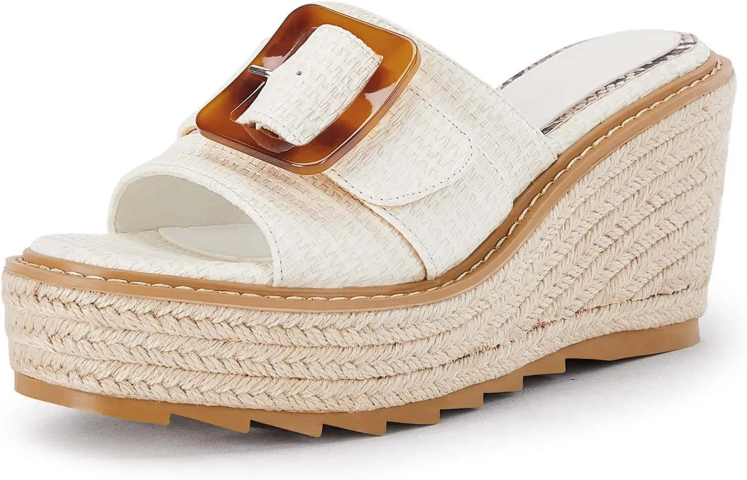 Coutgo Women's Wedge Platform Espadrille Slide Sandals Slip On Open Toe High Heels Buckle Casual Summer Shoes