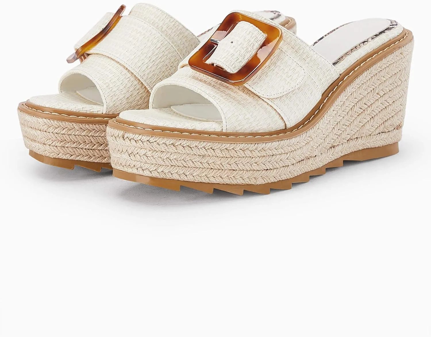 Coutgo Women's Wedge Platform Espadrille Slide Sandals Slip On Open Toe High Heels Buckle Casual Summer Shoes