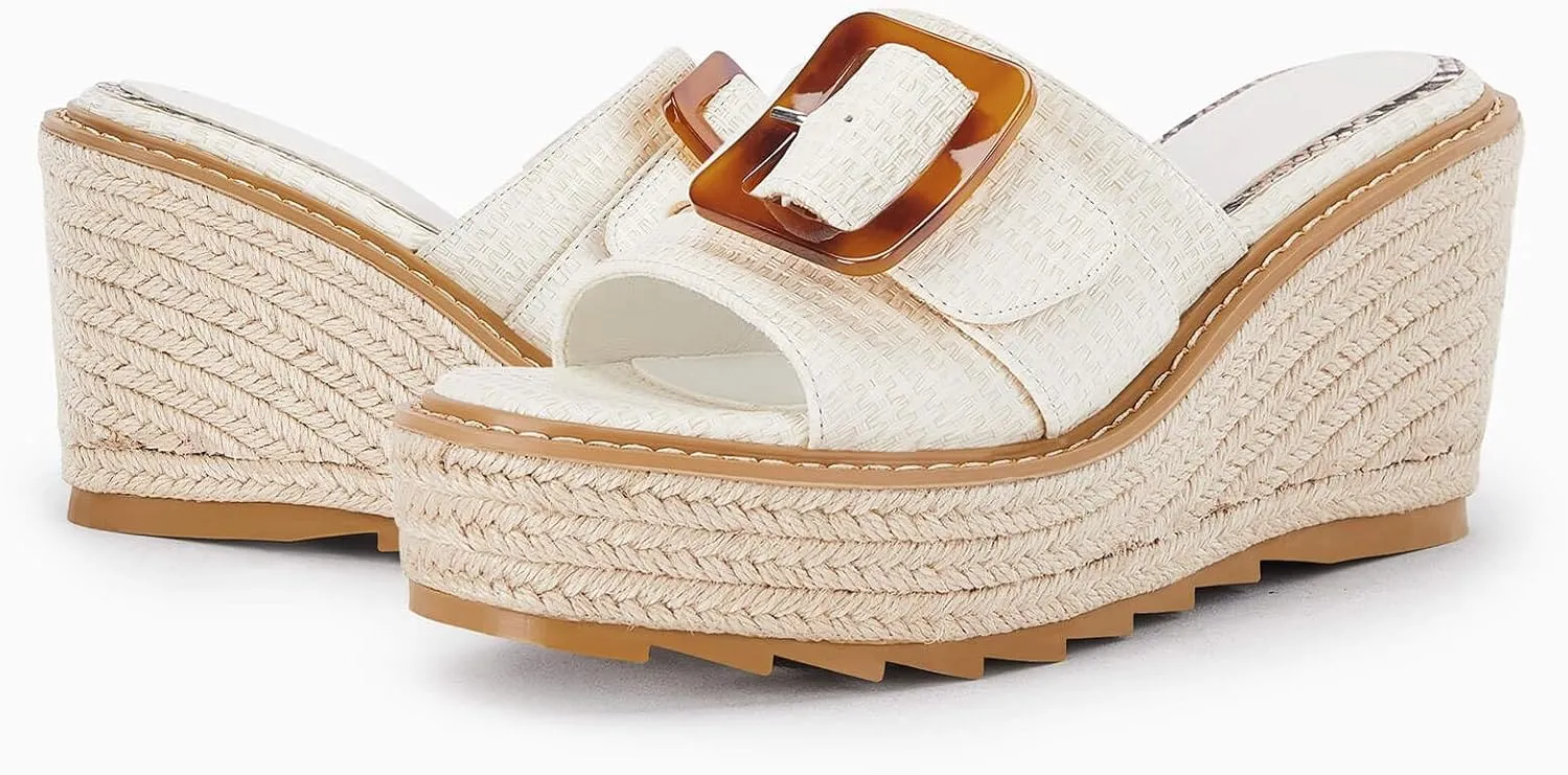 Coutgo Women's Wedge Platform Espadrille Slide Sandals Slip On Open Toe High Heels Buckle Casual Summer Shoes
