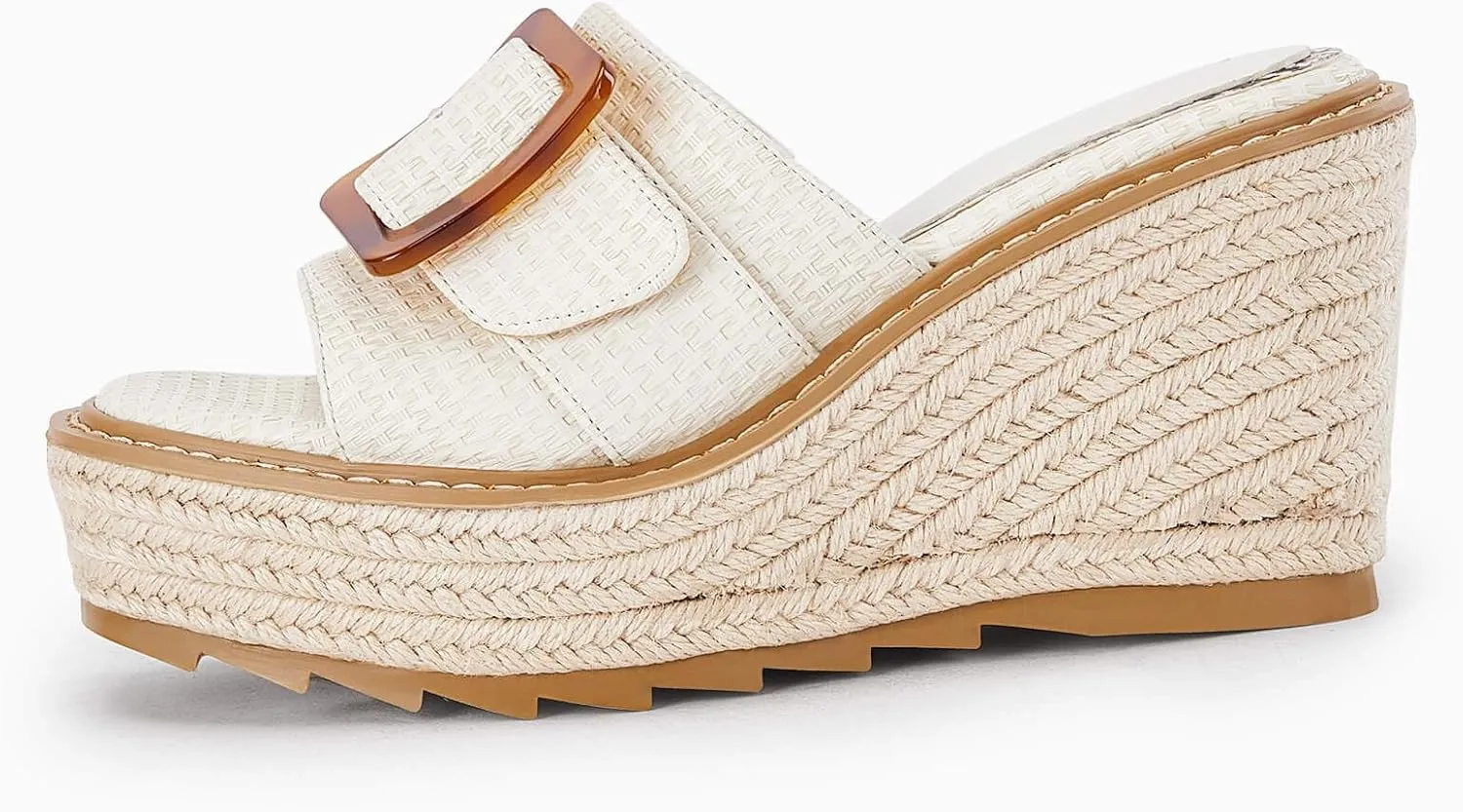 Coutgo Women's Wedge Platform Espadrille Slide Sandals Slip On Open Toe High Heels Buckle Casual Summer Shoes