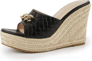 Coutgo Women's Wedge Sandals Platform Espadrille Heel Chain Slip On Casual Summer Slides