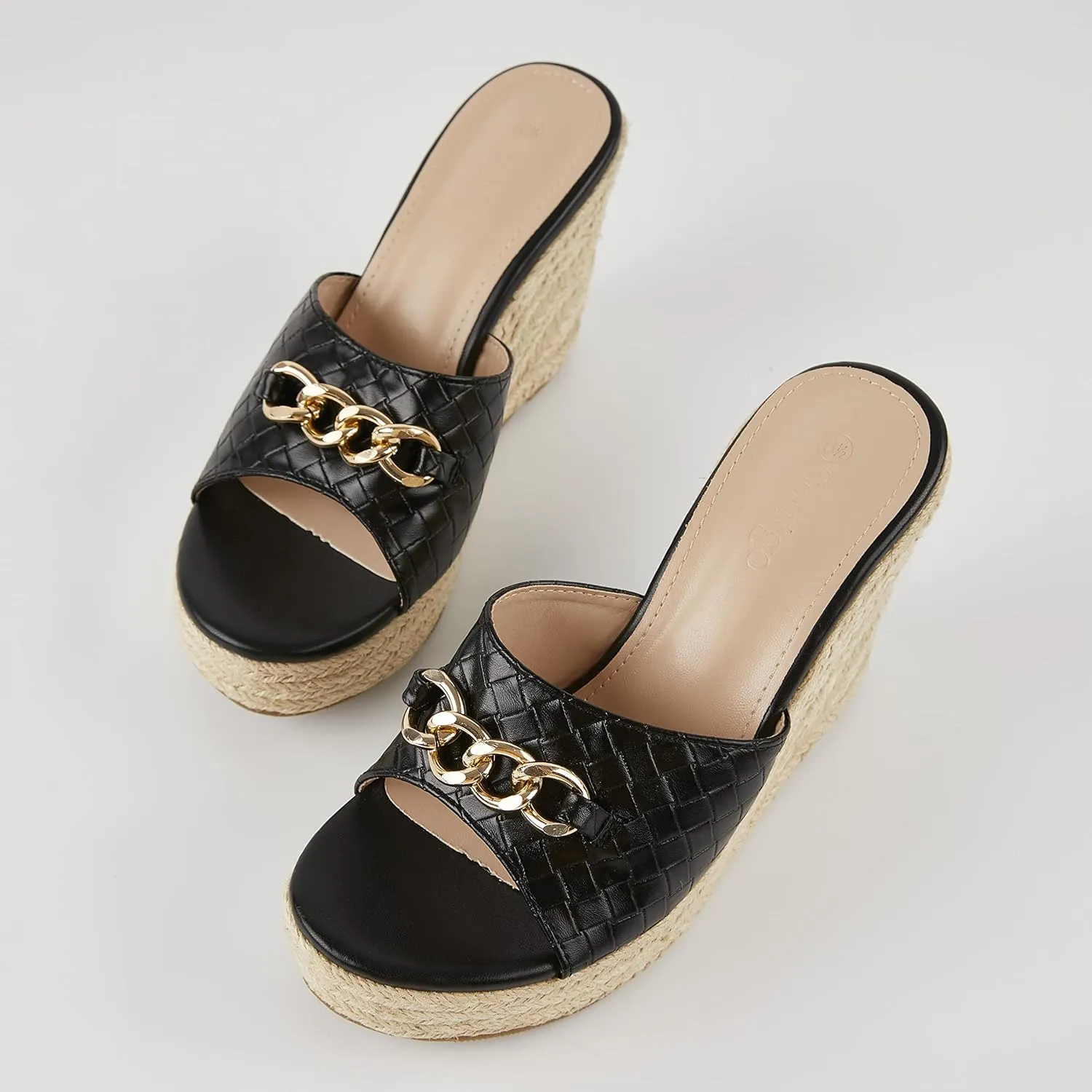 Coutgo Women's Wedge Sandals Platform Espadrille Heel Chain Slip On Casual Summer Slides