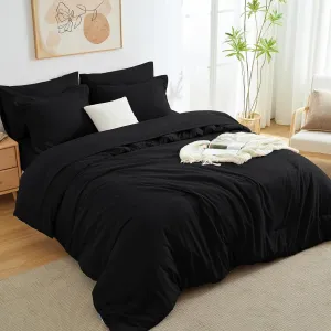 CozyLux Queen Comforter Set Black, 7 Pieces Bed in a Bag Soft Bedding Comforter Set with Sheets, All Season Boho 7PC Bed Sets with Comforter, Fitted Sheets, Flat Sheets, Pillow Shams and Pillowcases